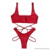 Jennyarn Women Sexy Square Neck Cuout Strappy Thong Cut 2PCS Bikini Sets Swimsuit Red B07DXDDQ9S